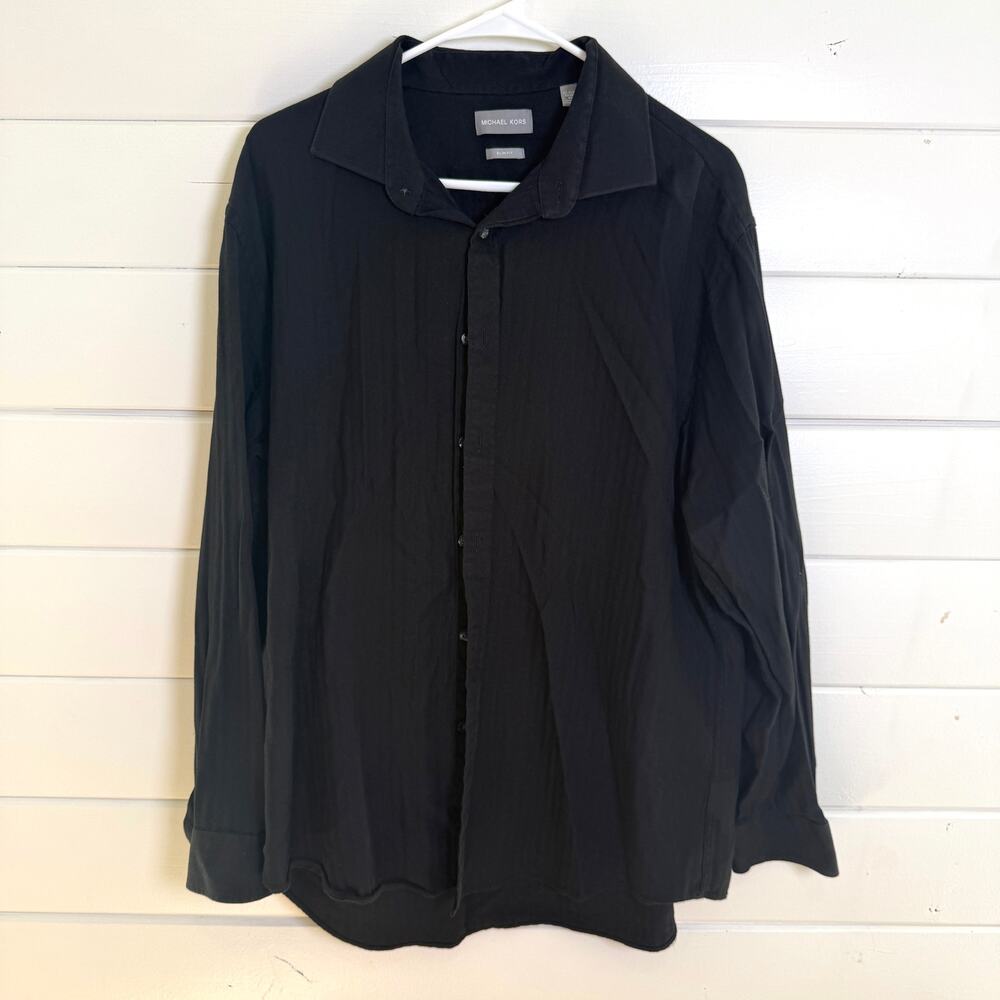 Michael Kors Dress Shirt Mens XL 17/17.5 Black Slim Fit Long‎ Sleeve Career
